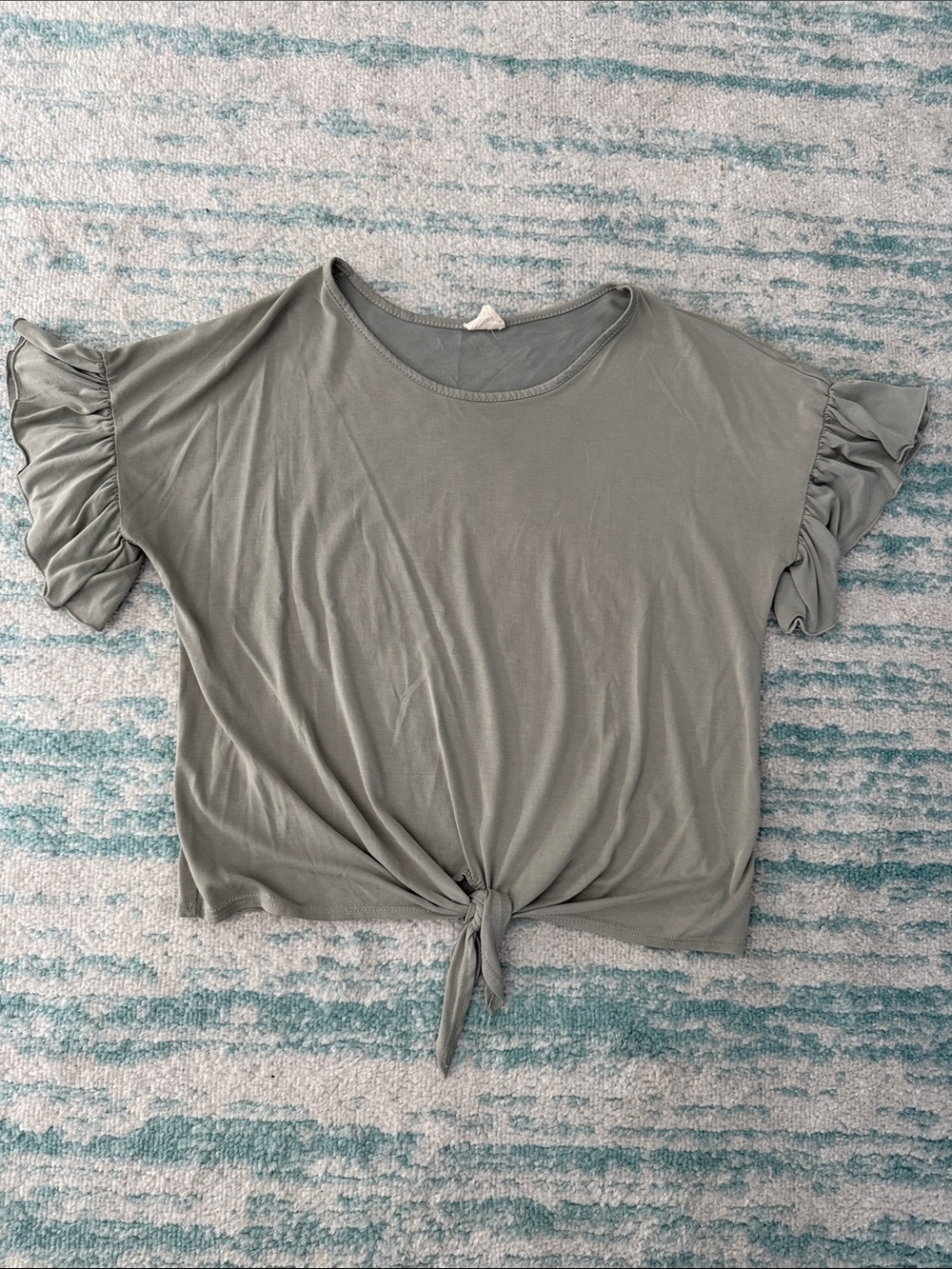⭐️Caution To The Wind Sage Tie-Front Ruffle Sleeve Tee